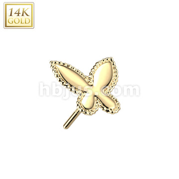 14KT  Gold 14K Gold Threadless Push In Butterfly Top With Flat Beaded Edge - Image 3