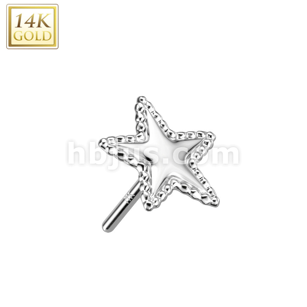 14K Gold Threadless Push In Star Top With Flat Beaded Edge - Image 2