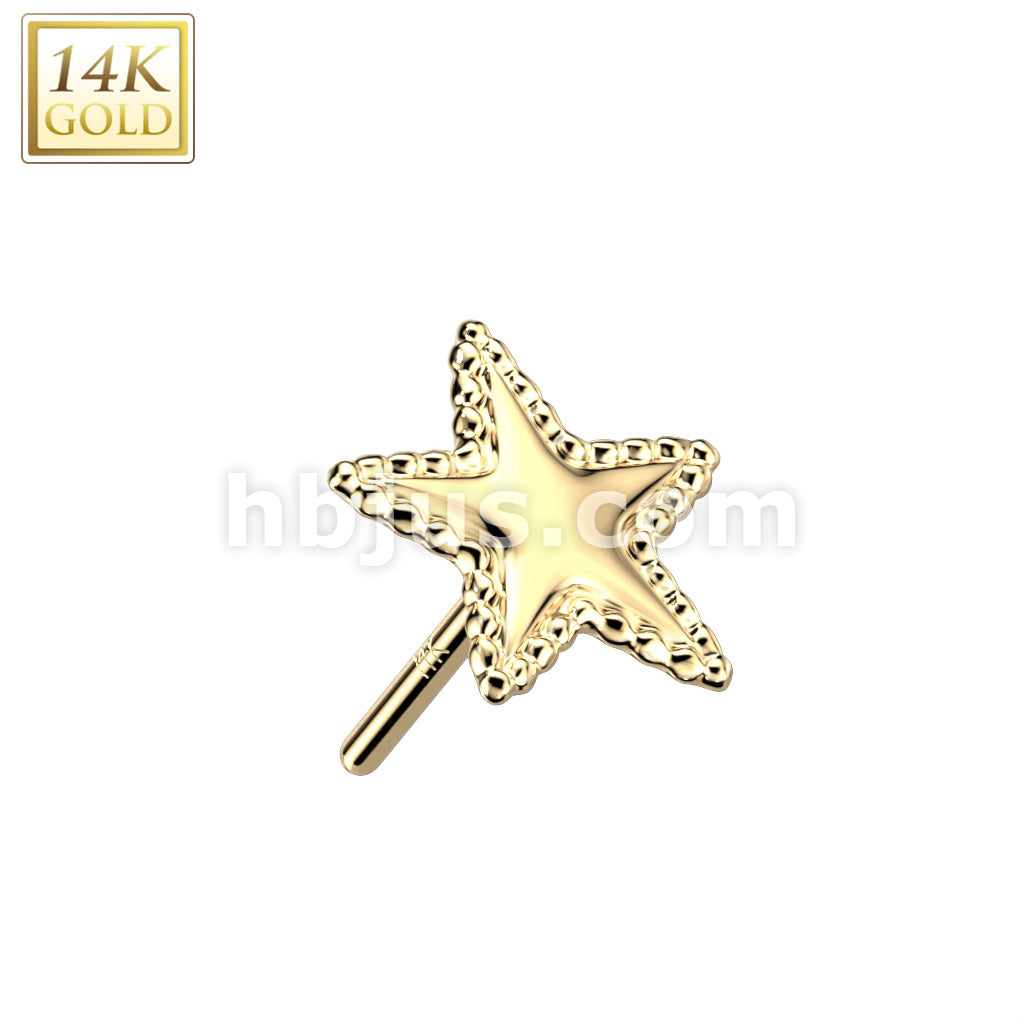 14KT  Gold 14K Gold Threadless Push In Star Top With Flat Beaded Edge - Image 3