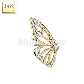 14KT  Gold 14K Gold Threadless Push In Butterfly Wing With Pave CZ's - Image 3