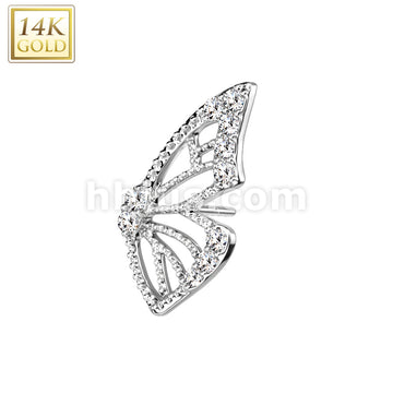 14K Gold Threadless Push In Butterfly Wing With Pave CZ's - Image 4