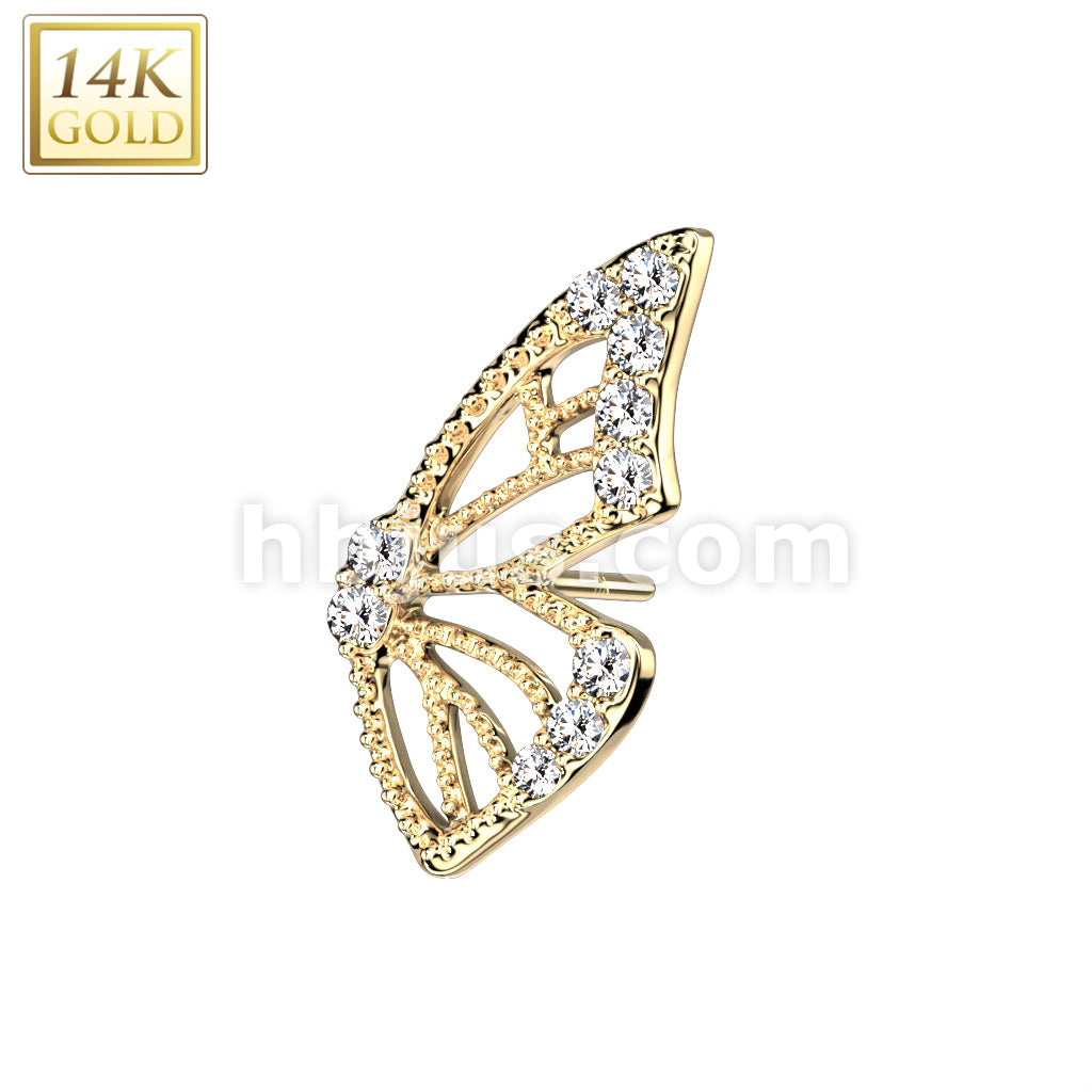 14KT  Gold 14K Gold Threadless Push In Butterfly Wing With Pave CZ's - Image 5