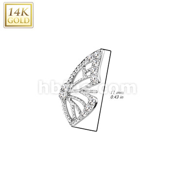 14KT  Gold 14K Gold Threadless Push In Butterfly Wing With Pave CZ's - Image 6