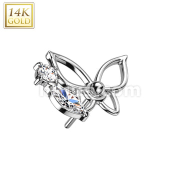 14K Gold Threadless Push In Hollow Butterfly With CZ - Image 2
