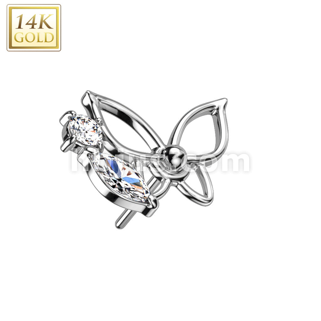 14KT  Gold 14K Gold Threadless Push In Hollow Butterfly With CZ - Image 2