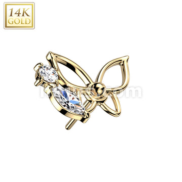 14KT  Gold 14K Gold Threadless Push In Hollow Butterfly With CZ - Image 3