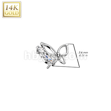 14K Gold Threadless Push In Hollow Butterfly With CZ - Image 4