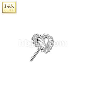 14K Gold Threadless Push In Heart With Beaded Scalloped Edge Top - Image 2