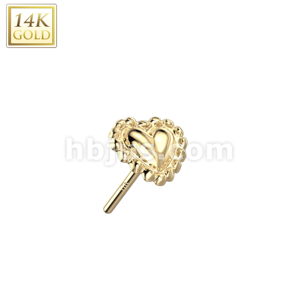 14K Gold Threadless Push In Heart With Beaded Scalloped Edge Top - Image 3