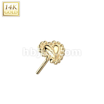 14K Gold Threadless Push In Heart With Beaded Scalloped Edge Top - Image 3