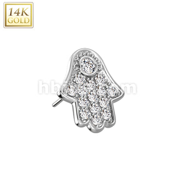 14K Gold Threadless Push In Hamsa Hand Pave CZ Top - Image 2