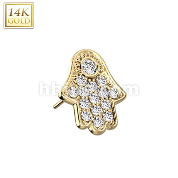14K Gold Threadless Push In Hamsa Hand Pave CZ Top - Image 3