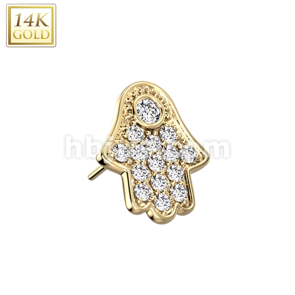 14KT  Gold 14K Gold Threadless Push In Hamsa Hand Pave CZ Top - Image 3