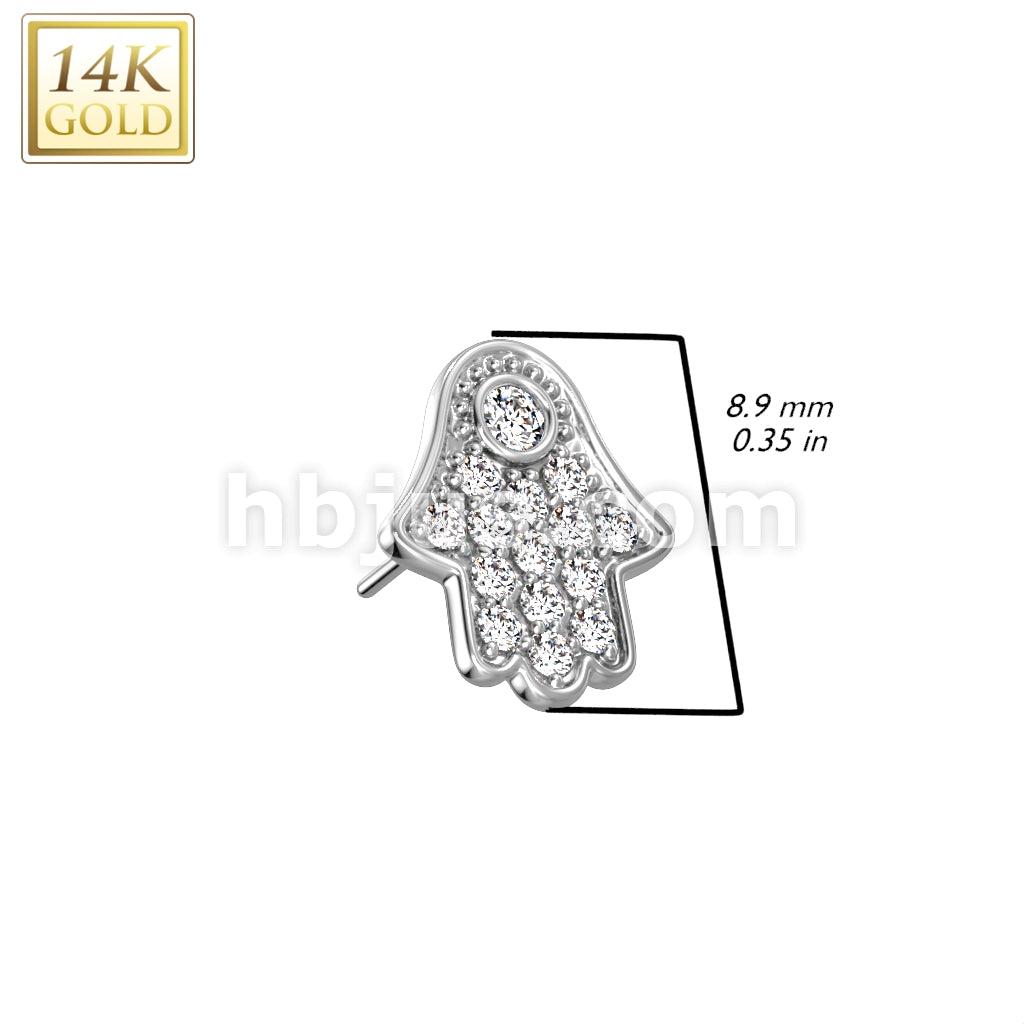 14KT  Gold 14K Gold Threadless Push In Hamsa Hand Pave CZ Top - Image 4