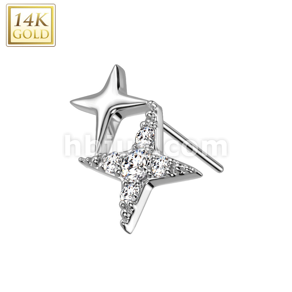 14KT  Gold 14K Gold Threadless Push In Double Star Cross With CZ Top - Image 2
