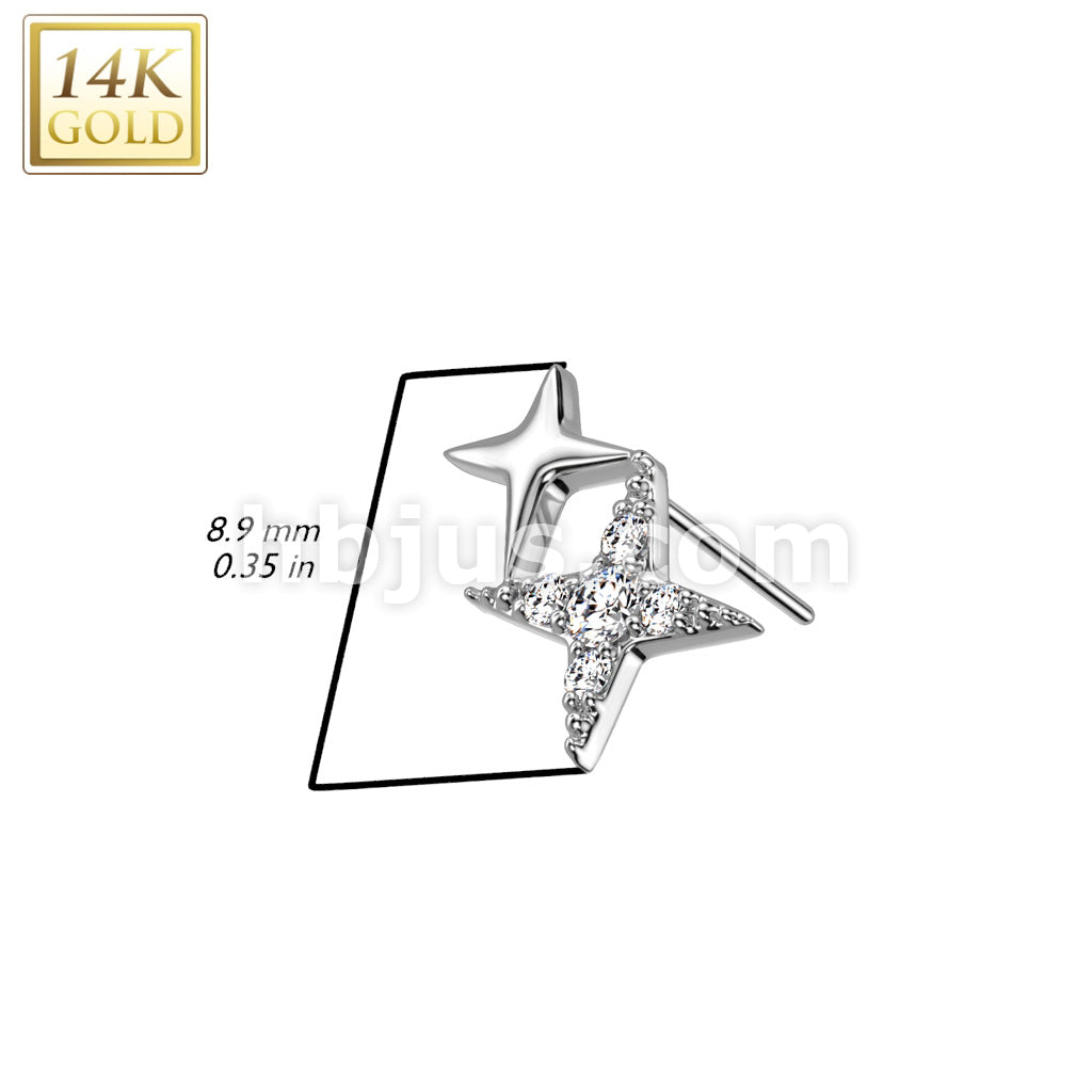 14KT  Gold 14K Gold Threadless Push In Double Star Cross With CZ Top - Image 4