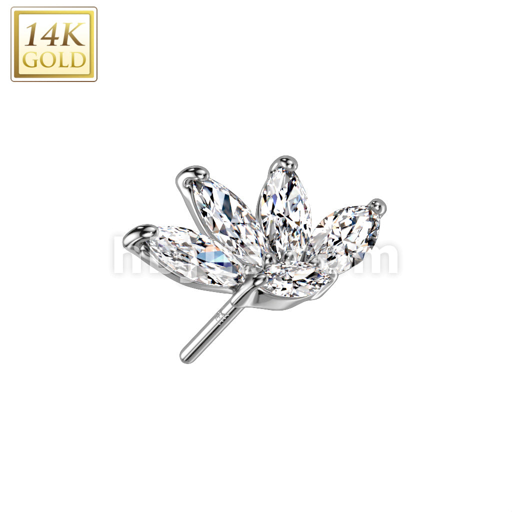 14KT  Gold 14K Gold Threadless Push In 5 Marquise CZ Top - Image 2