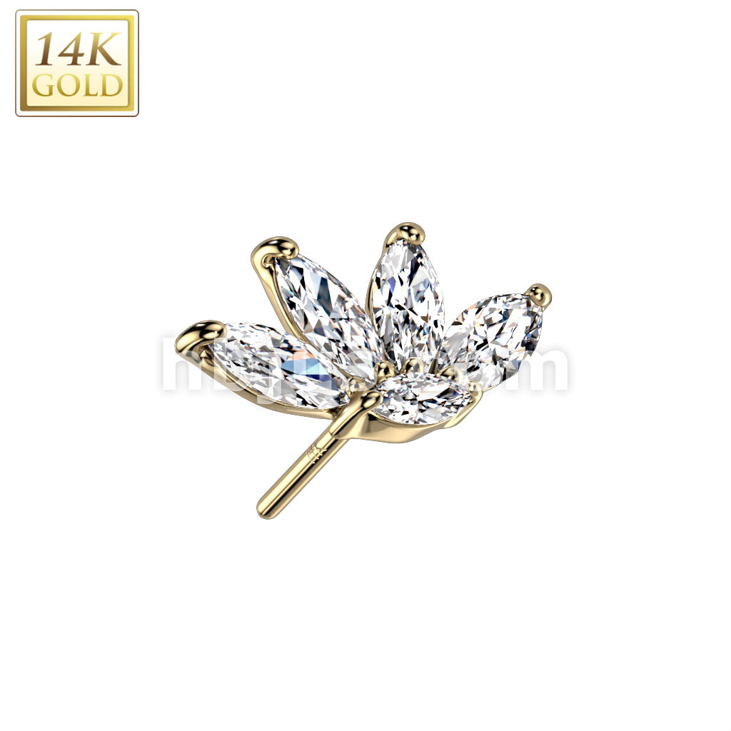14KT  Gold 14K Gold Threadless Push In 5 Marquise CZ Top - Image 3