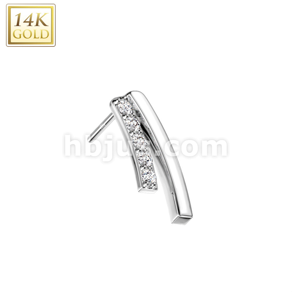 14KT  Gold 14K Gold Threadless Push In Double Curved Bar/CZ Top - Image 2