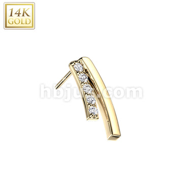 14K Gold Threadless Push In Double Curved Bar/CZ Top - Image 3