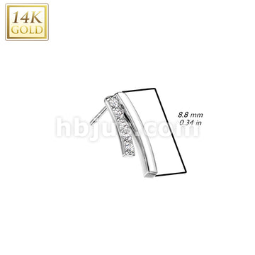 14KT  Gold 14K Gold Threadless Push In Double Curved Bar/CZ Top - Image 4