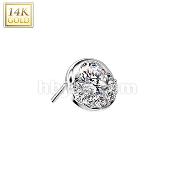 14KT  Gold 14K Gold Threadless Push In Round CZ and Small CZ Fan... - Image 2
