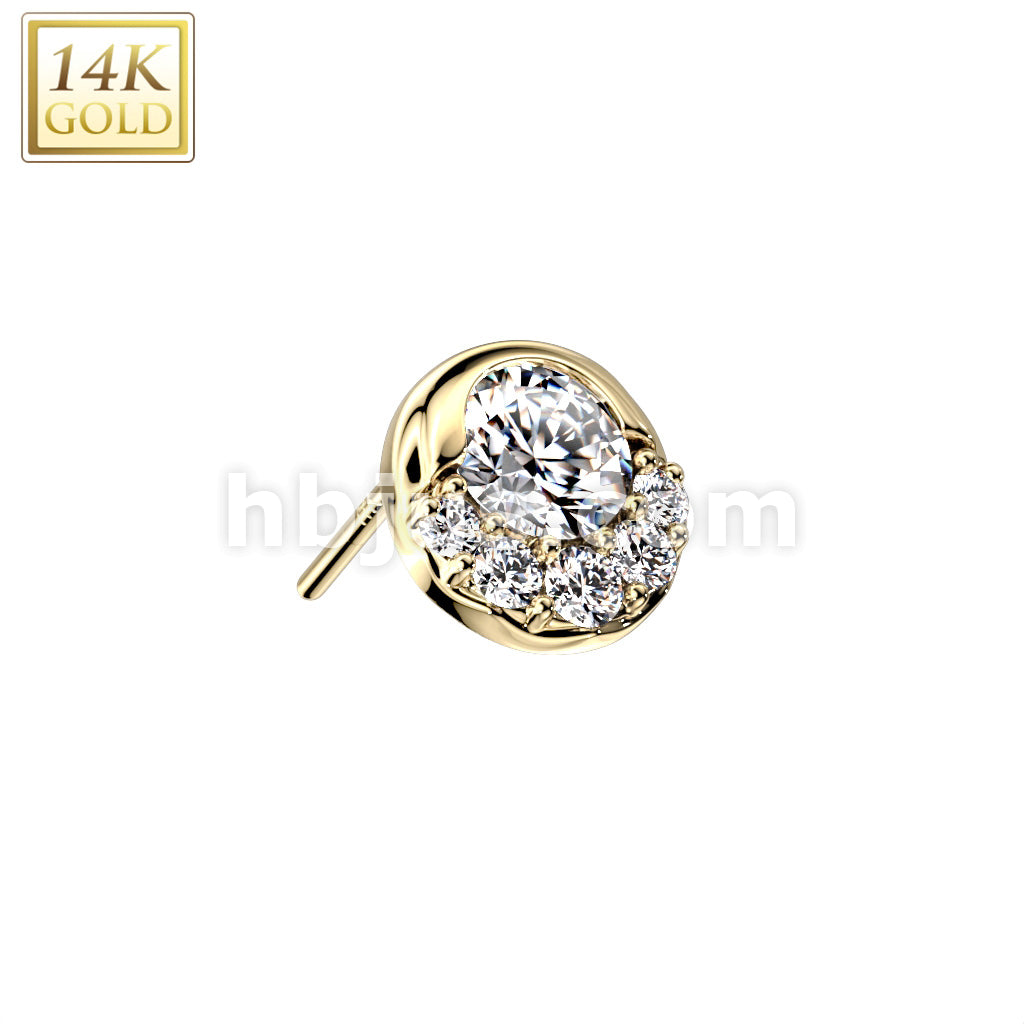 14KT  Gold 14K Gold Threadless Push In Round CZ and Small CZ Fan... - Image 3