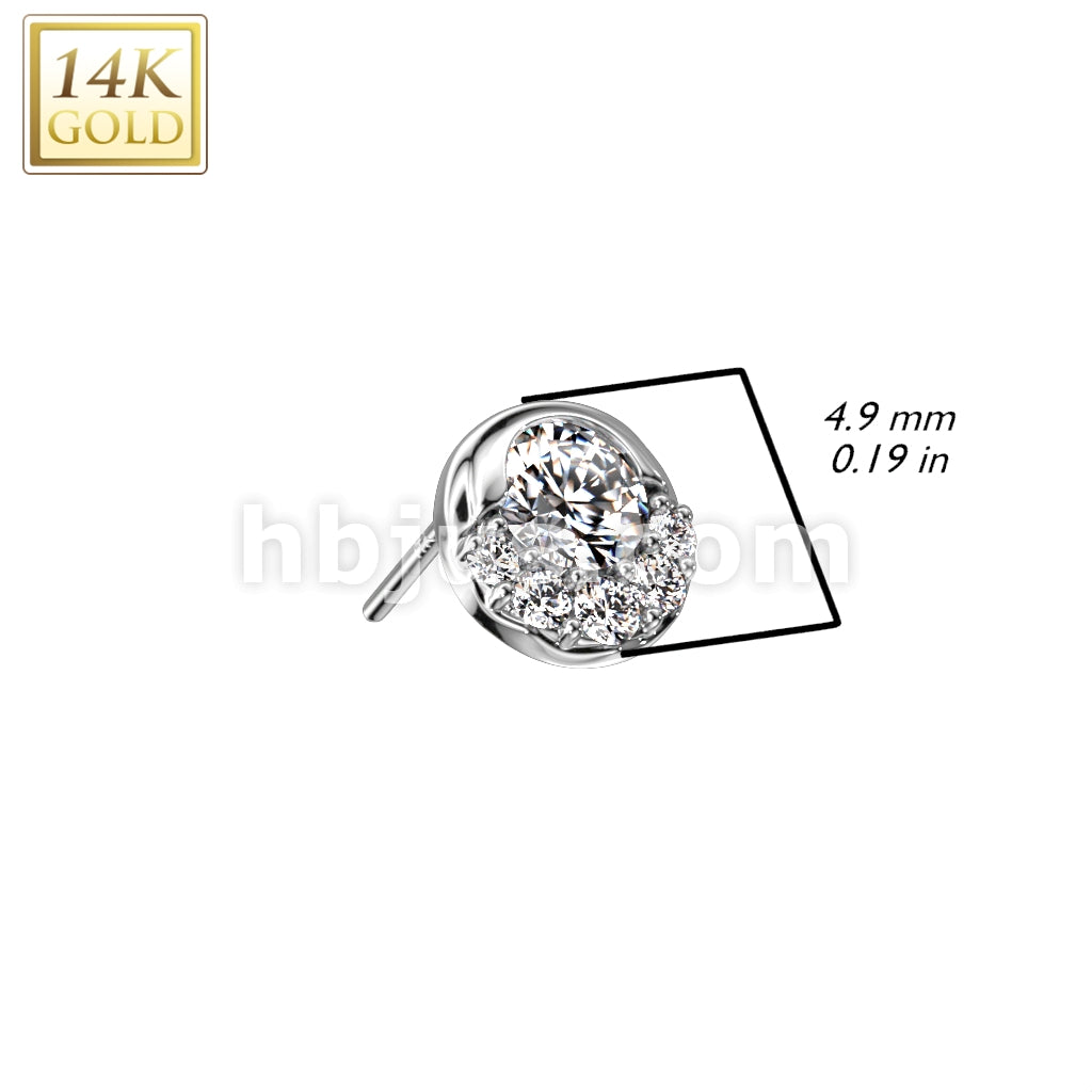 14K Gold Threadless Push In Round CZ and Small CZ Fan Decorated Top - Image 4