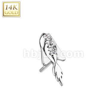 14K Gold Threadless Push In Rocket Ship With Triple CZ Top - Image 2