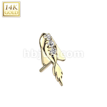 14K Gold Threadless Push In Rocket Ship With Triple CZ Top - Image 3