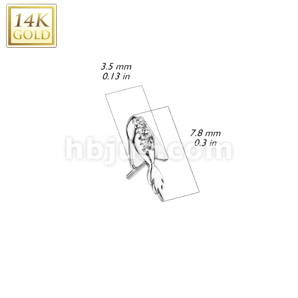 14K Gold Threadless Push In Rocket Ship With Triple CZ Top - Image 4