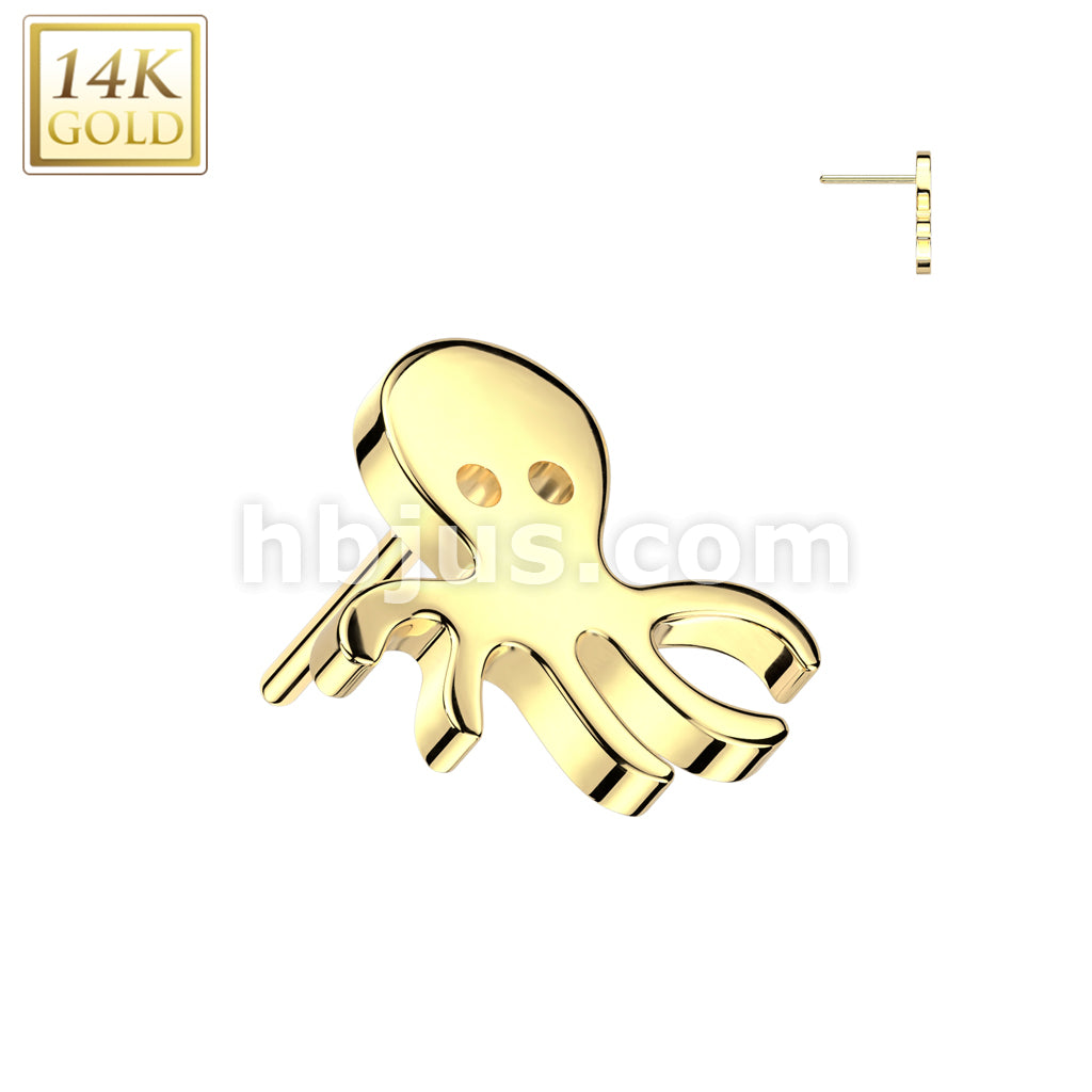 14KT  Gold 14K Gold Threadless Push In Octopus Top - Image 3