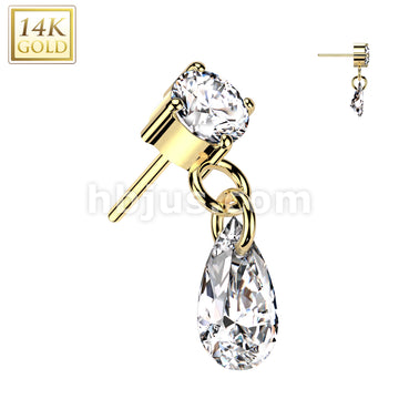 14KT  Gold 14K Gold Threadless Push In Prong Set CZ Top With Teardrop... - Image 3
