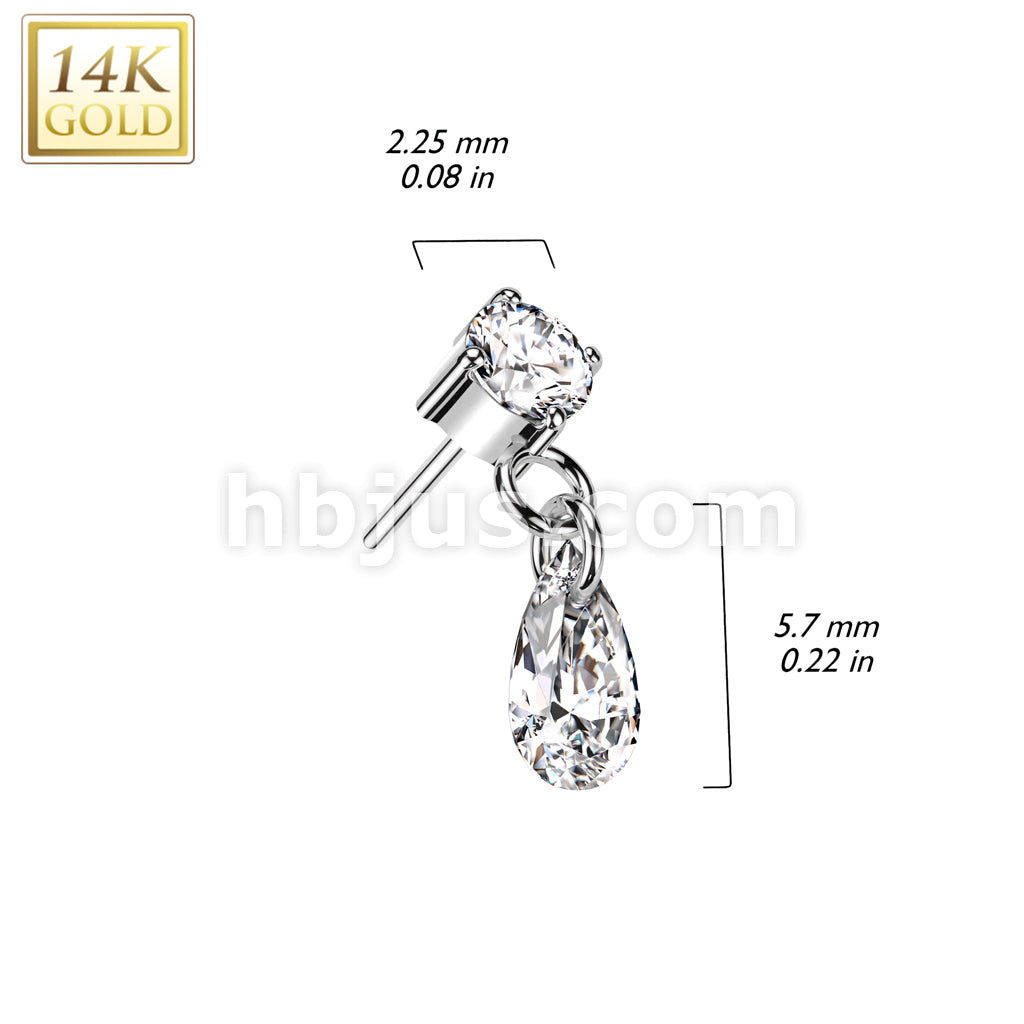 14KT  Gold 14K Gold Threadless Push In Prong Set CZ Top With Teardrop... - Image 4