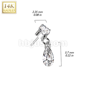 14KT  Gold 14K Gold Threadless Push In Prong Set CZ Top With Teardrop... - Image 4