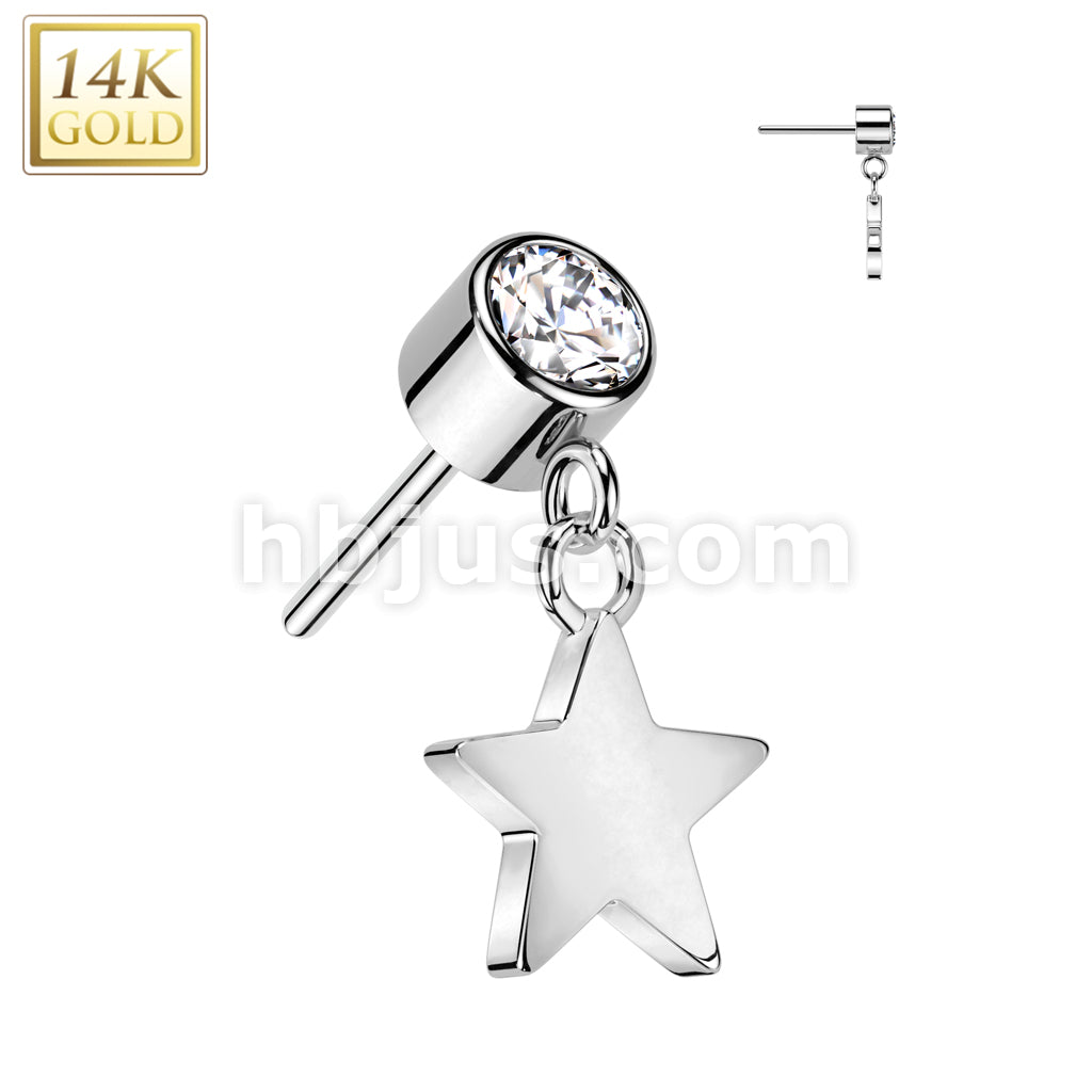 14KT  Gold 14K Gold Threadless Push In Bezel Set CZ Top With Star Dangle - Image 2