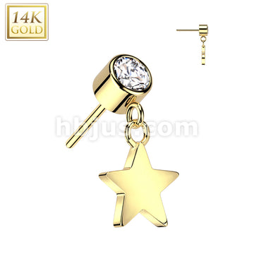 14KT  Gold 14K Gold Threadless Push In Bezel Set CZ Top With Star Dangle - Image 3