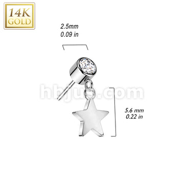 14KT  Gold 14K Gold Threadless Push In Bezel Set CZ Top With Star Dangle - Image 4
