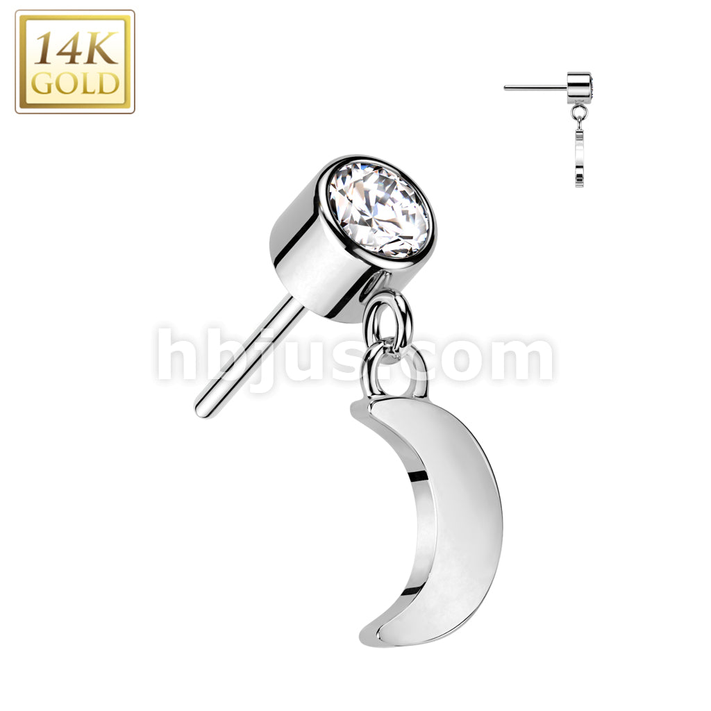 14KT  Gold 14K Gold Threadless Push In Bezel Set CZ Top With Crescent... - Image 2