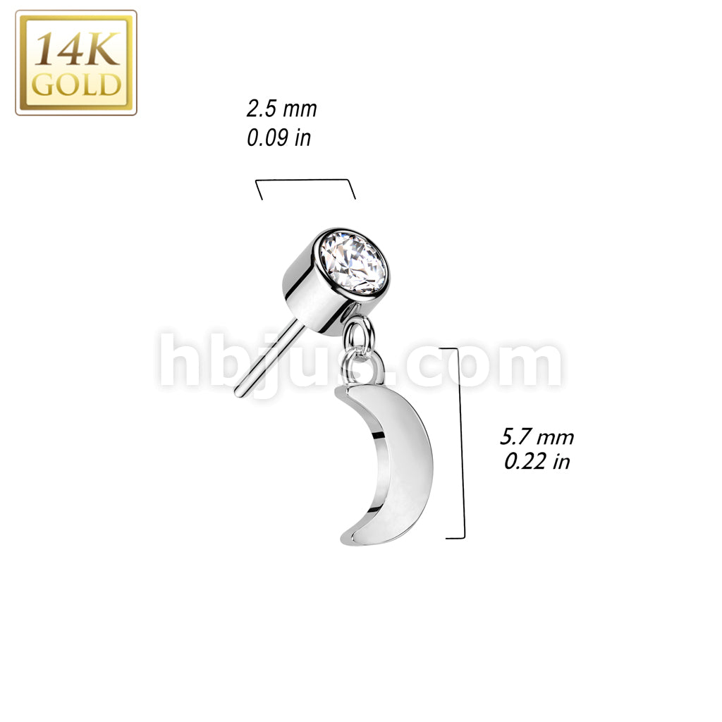 14KT  Gold 14K Gold Threadless Push In Bezel Set CZ Top With Crescent... - Image 4