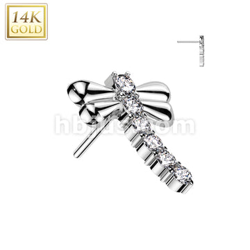 14KT  Gold 14K Gold Threadless Push In CZ Dragonfly Top - Image 2
