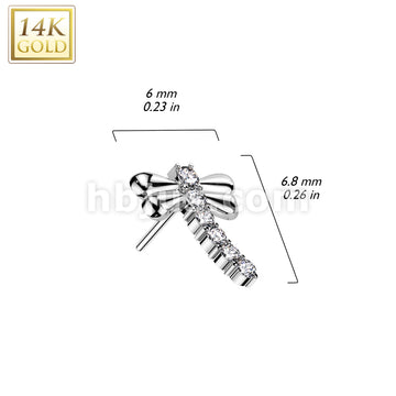 14KT  Gold 14K Gold Threadless Push In CZ Dragonfly Top - Image 4