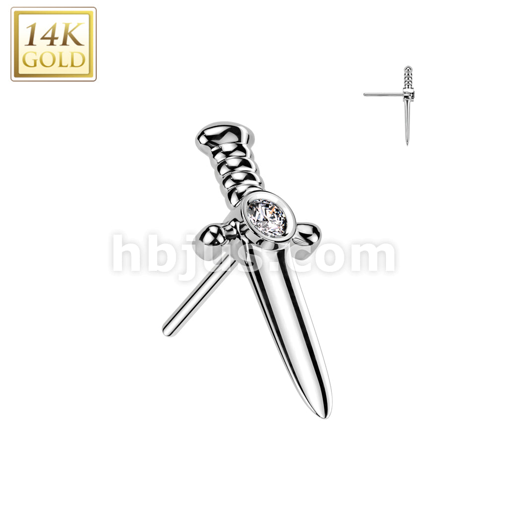 14KT  Gold 14K Gold Threadless Push In CZ Center Dagger Top - Image 2