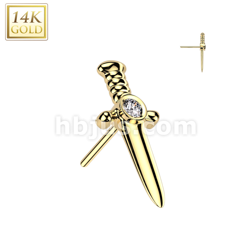 14K Gold Threadless Push In CZ Center Dagger Top - Image 3