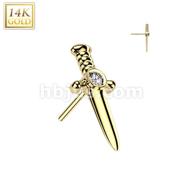 14KT  Gold 14K Gold Threadless Push In CZ Center Dagger Top - Image 3