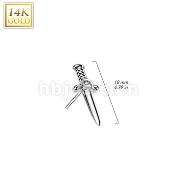 14K Gold Threadless Push In CZ Center Dagger Top - Image 4