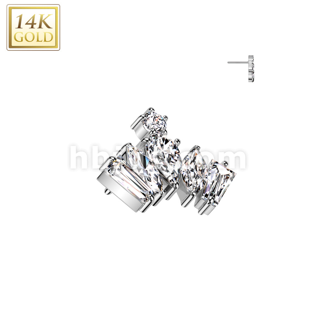 14KT  Gold 14K Gold Threadless Push In CZ Crown Top - Image 2