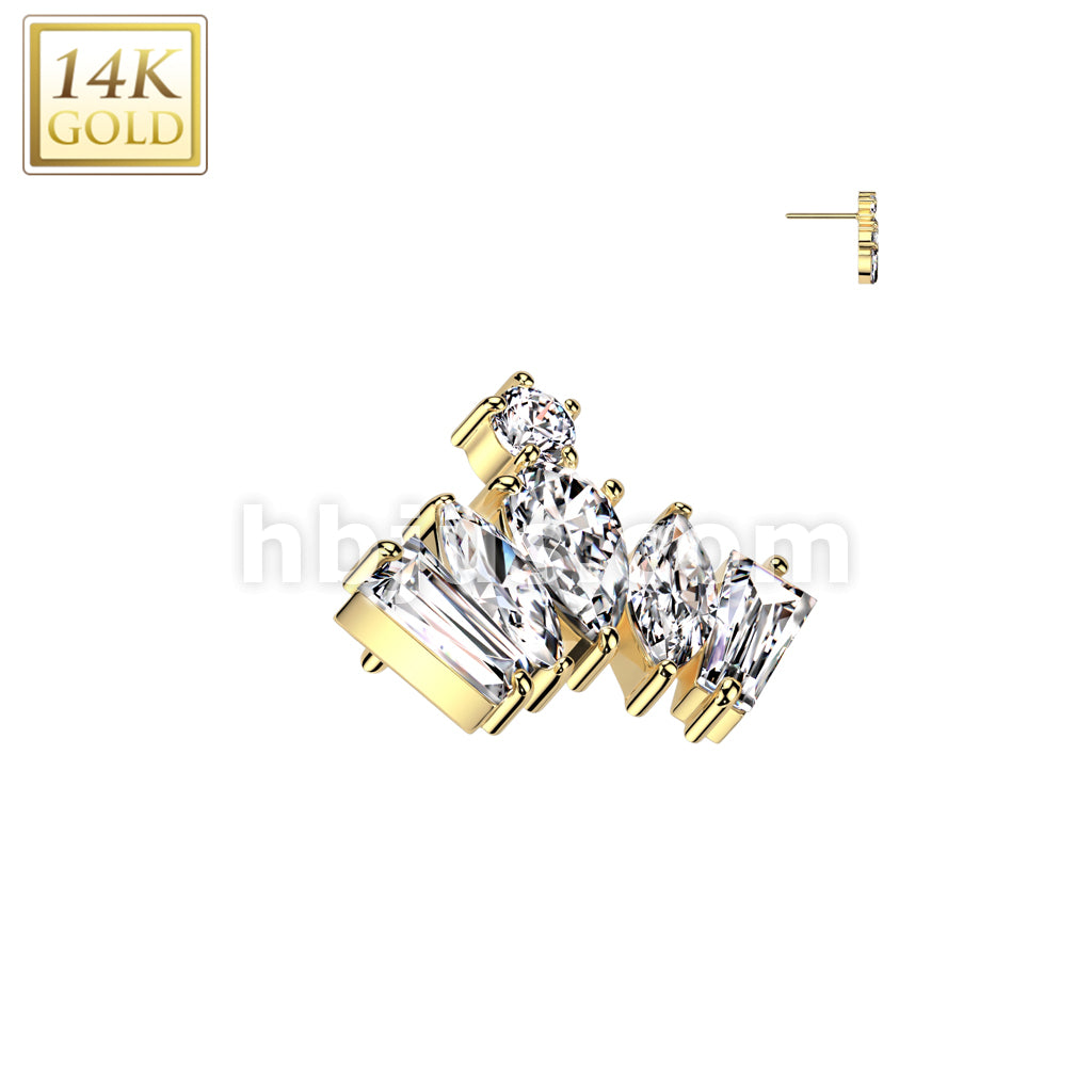 14KT  Gold 14K Gold Threadless Push In CZ Crown Top - Image 3