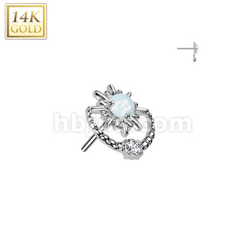 14K Gold Threadless Push In Sunburst With Opal Center and CZ Top - Image 2
