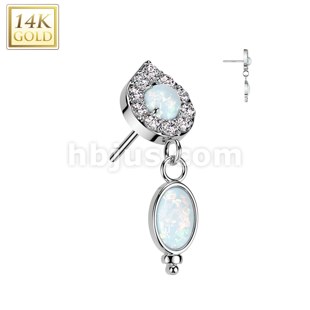 14KT  Gold 14K Gold Threadless Push In Teardrop Top With Opal Center... - Image 2